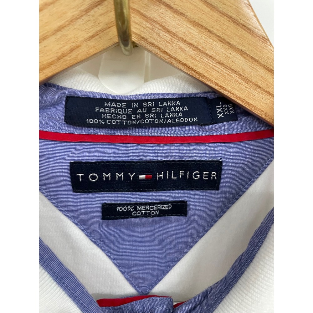 Tommy Hilfiger Mens XXL White Mercerized Cotton Striped Short Sleeve Polo Shirt - Picture 2 of 5